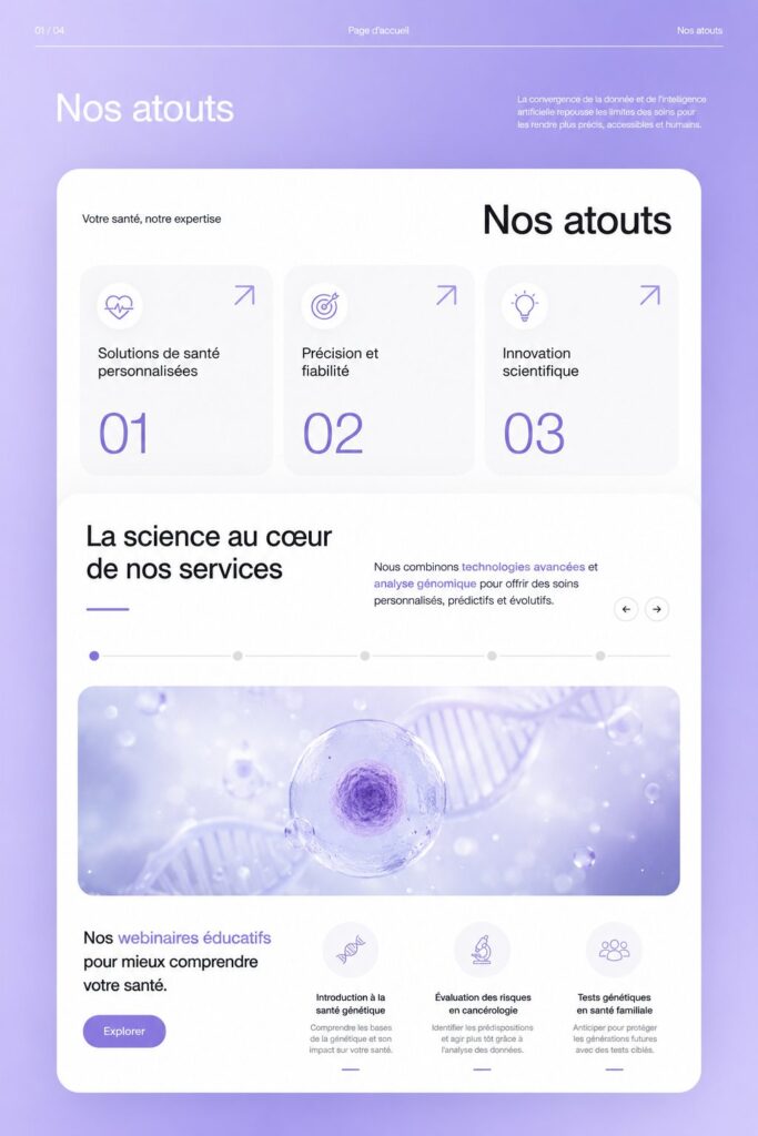Interface utilisateur de MyDNA, une solution santé alimentée par l'IA.