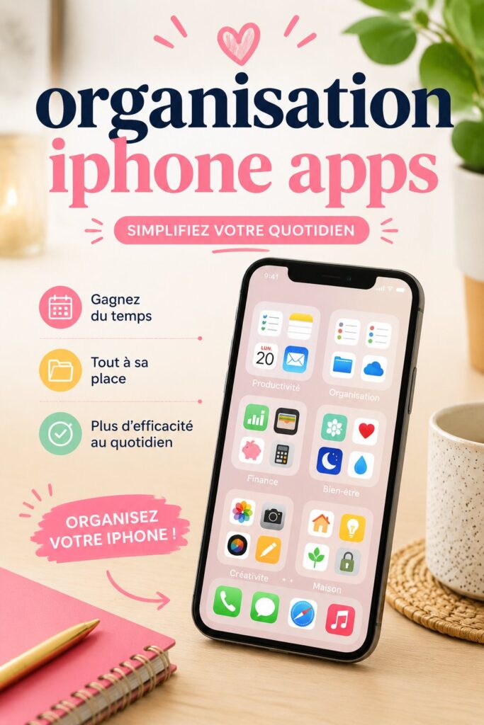 Écran d'accueil d'un iPhone avec des applications bien organisées.