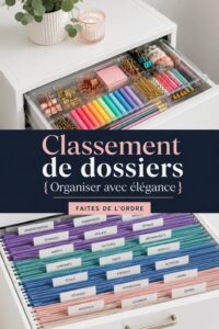 Espace de travail organisé avec des fichiers bien rangés et une décoration élégante