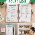 Femme souriante organisant ses repas du mois avec des notes et des recettes