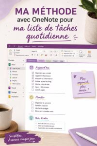Femme utilisant OneNote pour organiser ses tâches quotidiennes sur un ordinateur