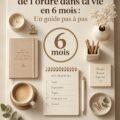 Femme heureuse travaillant sur l'organisation de sa vie avec un ordinateur et un carnet