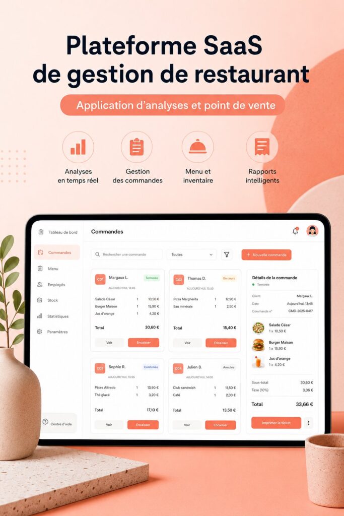 Présentation d'une application de gestion de restaurant sur un smartphone