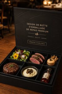 Boîte de repas premium élégamment présentée sur une table
