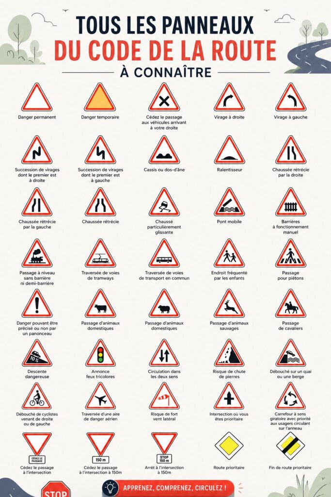 Illustration des panneaux de signalisation sur la route