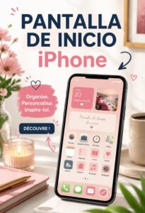 Personnalisation de l'écran d'accueil d'un iPhone avec des widgets colorés et des icônes arrondies.