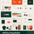 Un poster PowerPoint avec un design coloré et des éléments graphiques modernes, illustrant des astuces de présentation.