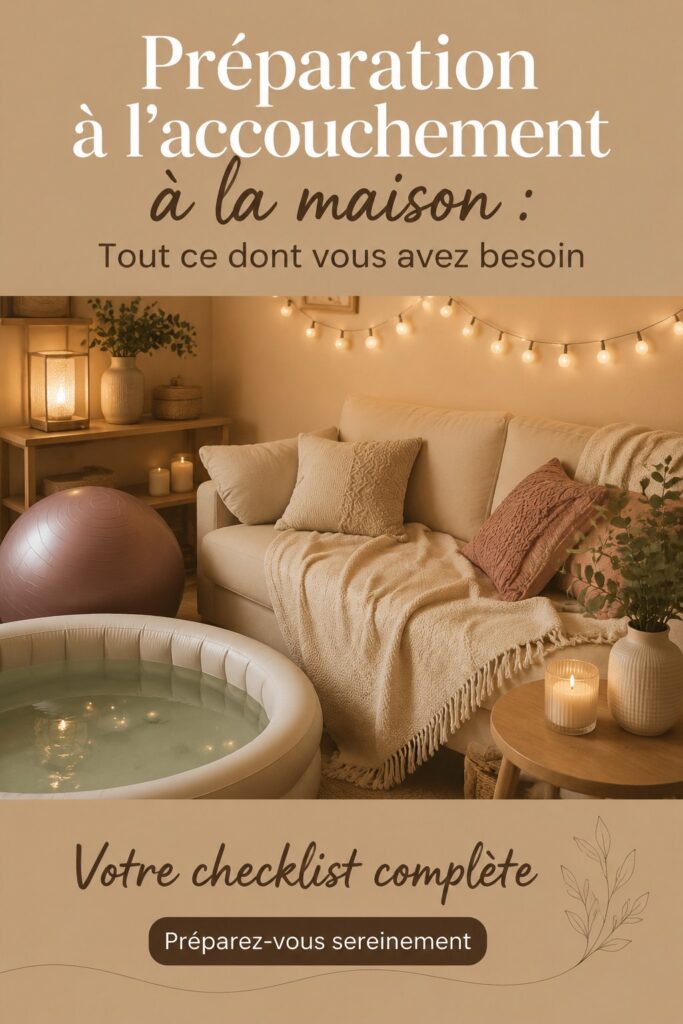 Une femme heureuse préparant son accouchement à domicile avec une checklist.