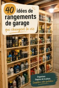 Un garage bien rangé avec des étagères et des bacs de rangement pratiques.