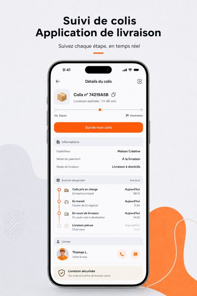 Capture d'écran d'une application de suivi de colis sur smartphone