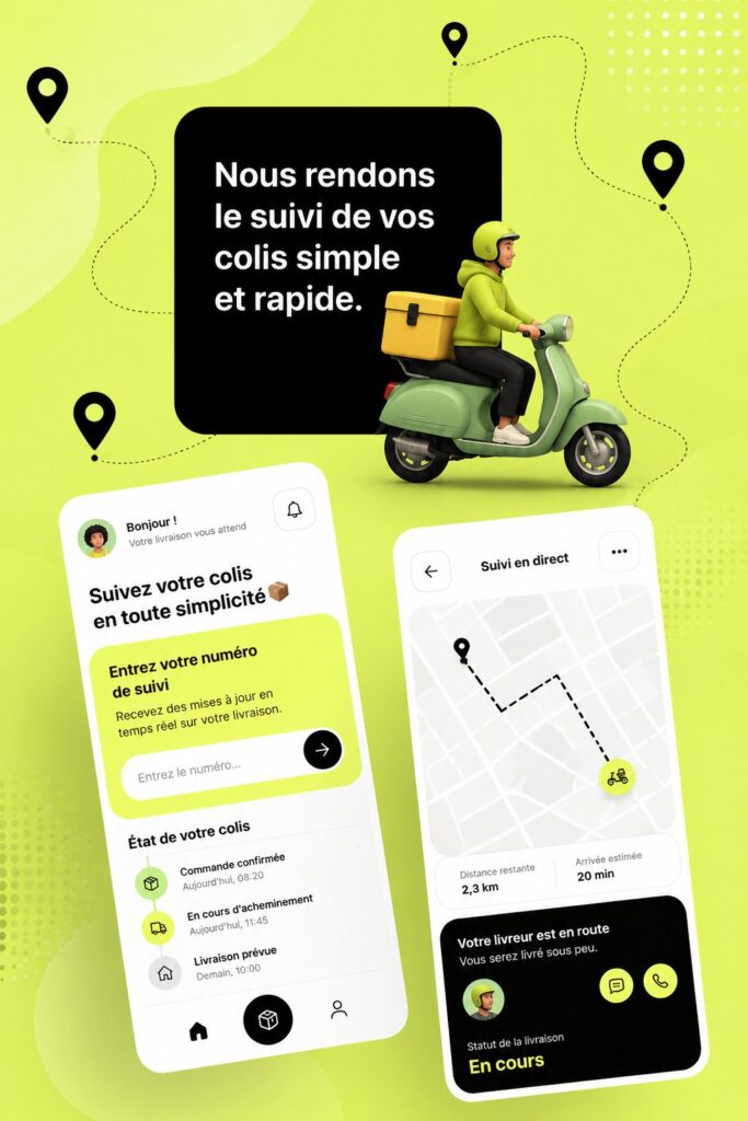 Capture d'écran de l'application Traker montrant le suivi des colis
