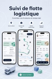 Capture d'écran d'une application mobile pour le suivi de flotte logistique.