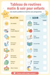 Tableau de routines visuel coloré pour enfants