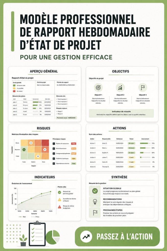 Template de rapport de projet hebdomadaire pour une gestion efficace.