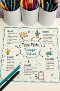 Un Mapa Mental illustrant les typologies textuelles.