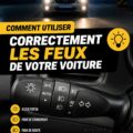 Voiture avec des feux allumés sur une route de nuit, illustrant l'importance de la sécurité routière.