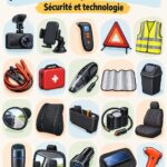 Photo de divers accessoires de voiture pour la sécurité et le confort, mettant en valeur l'importance d'équipements adéquats.