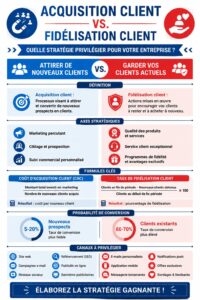 Illustration comparant acquisition et fidélisation client en B2B