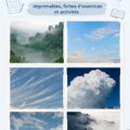 Illustration de différents types de nuages, incluant cumulus et cirrus.