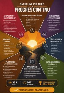 Illustration d'une équipe travaillant ensemble sur des techniques d'amélioration continue