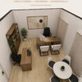 Un bureau bien aménagé avec des éléments décoratifs et un espace de travail confortable