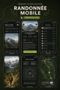 Une femme utilisant une application mobile sur un sentier de randonnée en pleine nature.