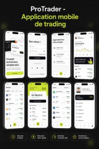 Capture d'écran d'une application de trading mobile avec interface conviviale