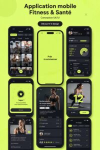 Femme utilisant une application de fitness sur son téléphone dans un parc.