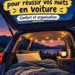 Astuces de camping dans une voiture avec des équipements organisés