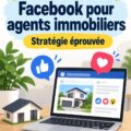 Agent immobilier travaillant sur une annonce Facebook sur son ordinateur.
