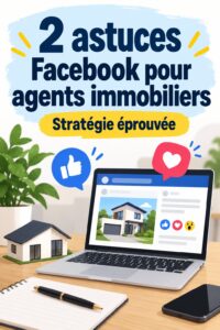 Agent immobilier travaillant sur une annonce Facebook sur son ordinateur.