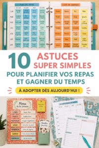 Une femme souriante consultent un carnet de recettes pour la planification des repas