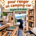 Aperçu d'un espace de camping bien organisé avec des accessoires de rangement pratiques.