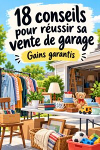 Vente de garage avec des objets bien exposés et de clients intéressés
