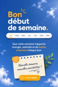 Femme souriante devant un bureau organisé, prête à débuter sa semaine avec énergie.