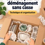 Une femme prépare des cartons pour un déménagement réussi, avec des matériaux d'emballage autour d'elle.