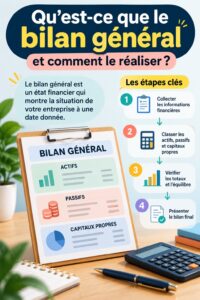 Illustration d'un bilan comptable avec calculs et graphiques