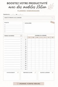 Une capture d'écran d'un planner Notion hebdomadaire bien organisé