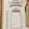 Bullet journal ouvert avec des dessins et des notes sur l'économie personnelle.
