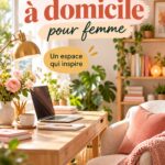 Image d'un bureau à domicile féminin élégant et organisé, avec des éléments de décoration moderne