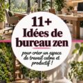 Un bureau zen moderne avec des plantes, des accessoires naturels et des couleurs apaisantes.