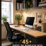 Bureau moderne IKEA avec des éléments décoratifs inspirants et un espace de travail organisé.