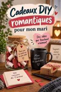 Un cadeau fait main romantique pour un homme, comprenant des souvenirs et des lettres d'amour.