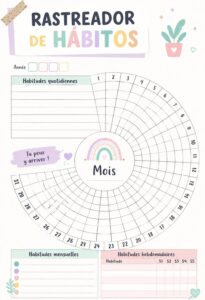 Un carnet ouvert avec des stylos colorés, avec un design inspirant pour suivre des habitudes.