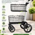 Chariot pliable en noir et argent avec paniers amovibles.