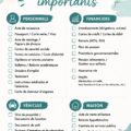 Checklist de documents importants sur un bureau, avec des papiers et stylos