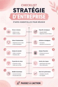 Une femme d'affaires examinant une checklist stratégique pour sa réussite professionnelle.