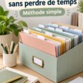 Rangements pratiques pour documents administratifs avec des classeurs et des pochettes colorées.