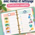 Femme consultant un classeur de gestion de maison sur une table.
