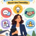 Image d'un agent immobilier interagissant avec des clients, illustrant les compétences essentielles dans le secteur.